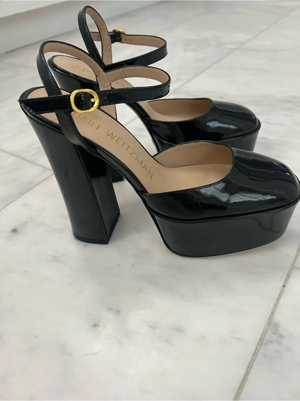 Stuart Weitzman Skyhigh Black Patent Leather Platforms size 6.5